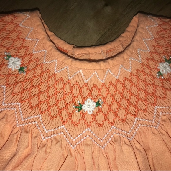 Vintage Preppy Smocked Floral Peach Dress | Southern | Spring Easter 100% Cotton - Picture 8 of 10